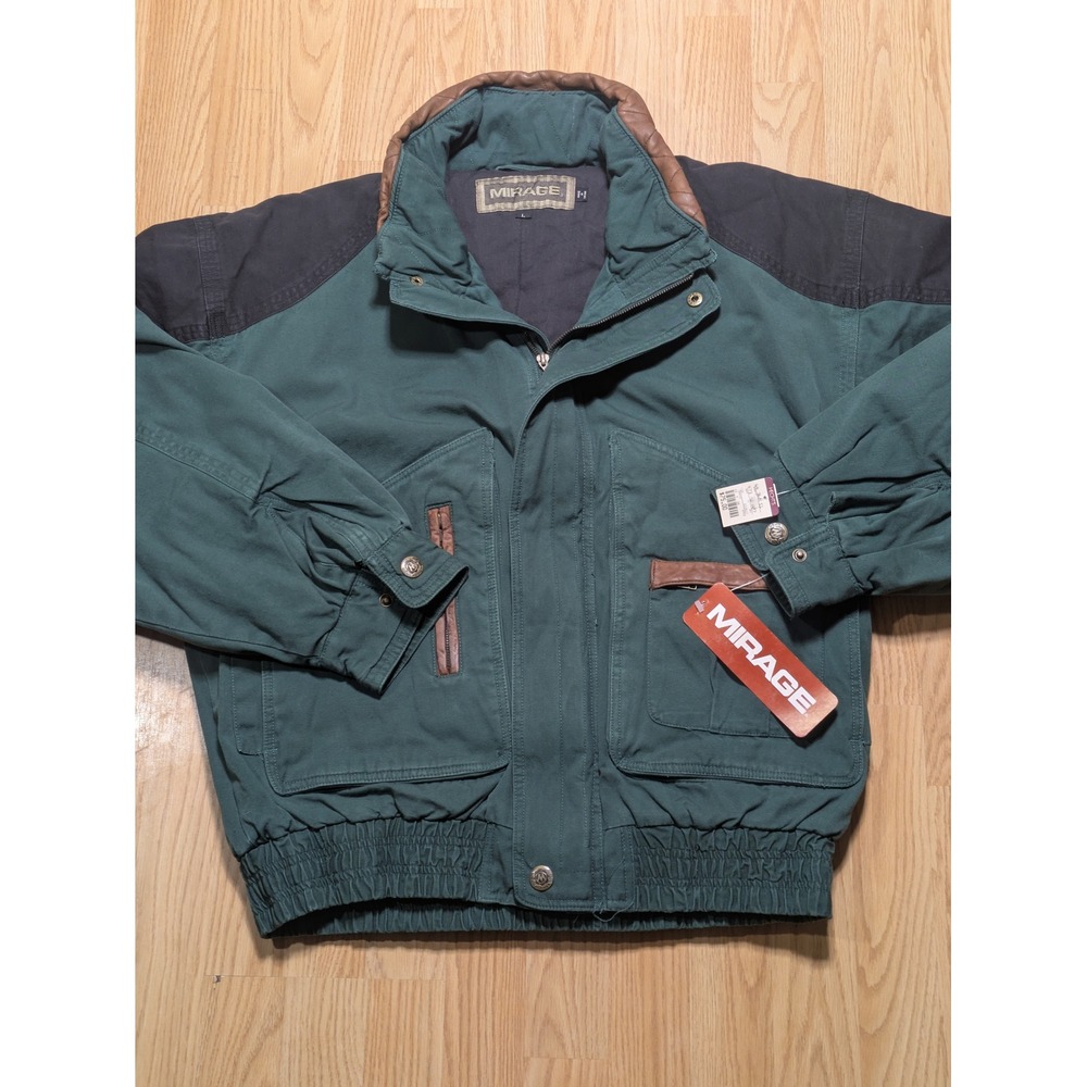 Mirage Mens Vintage 90s Canvas Bomber Jacket Forest Green Large